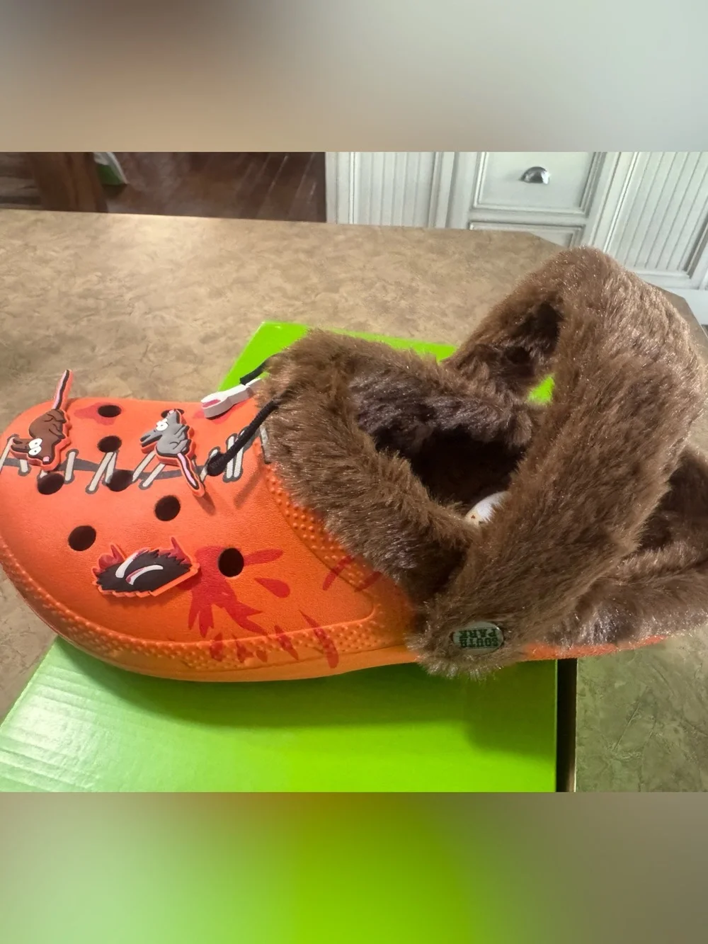 South Park CROCS Kids Orange Faux-Fur Lined Clog with Brown Lining